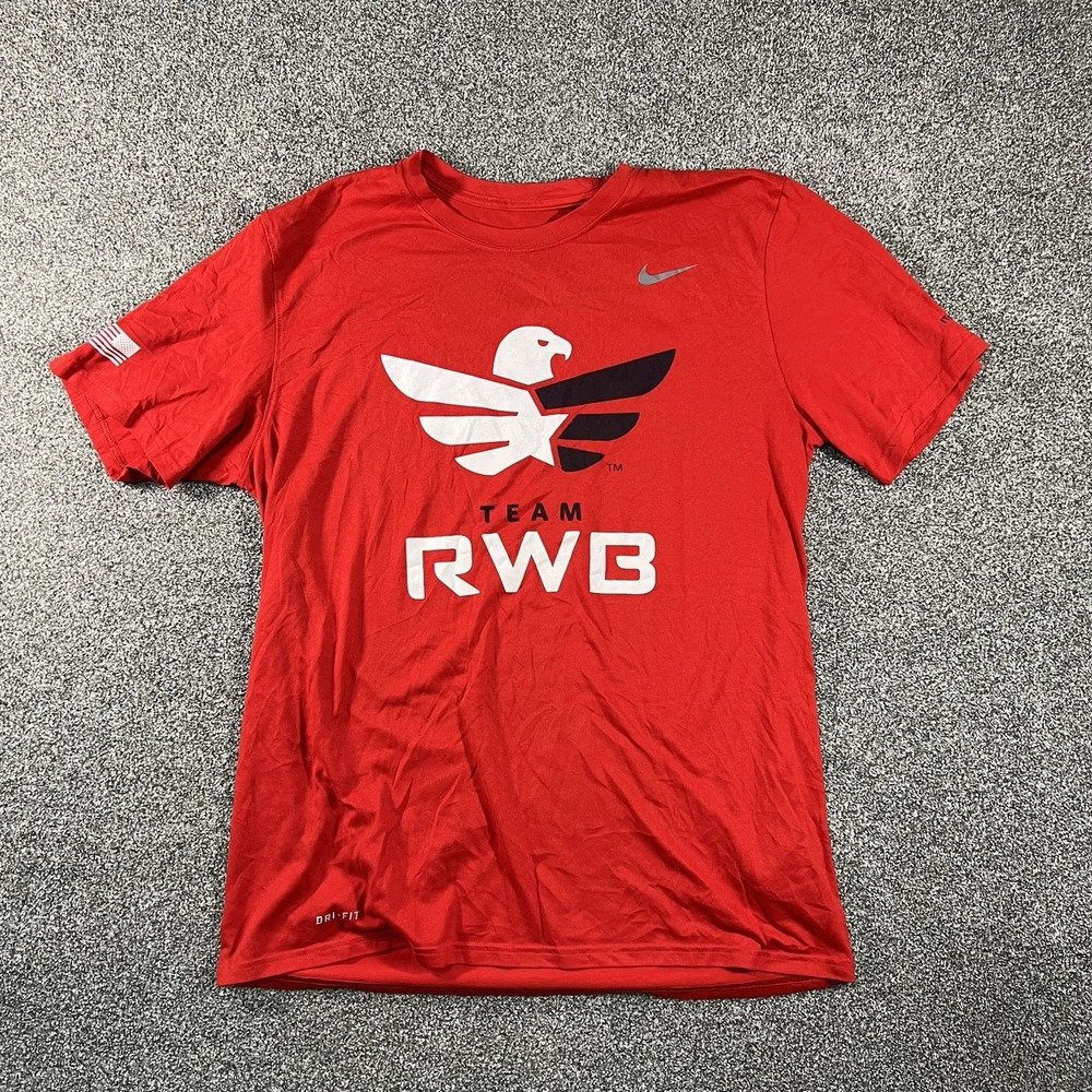 Nike Team RWB Men's Large Red Dri-FIT Running Shirt American Flag Athletic